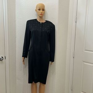 Les Copains Woman’s Dress Black Beaded Gold Long Sleeve Button Front